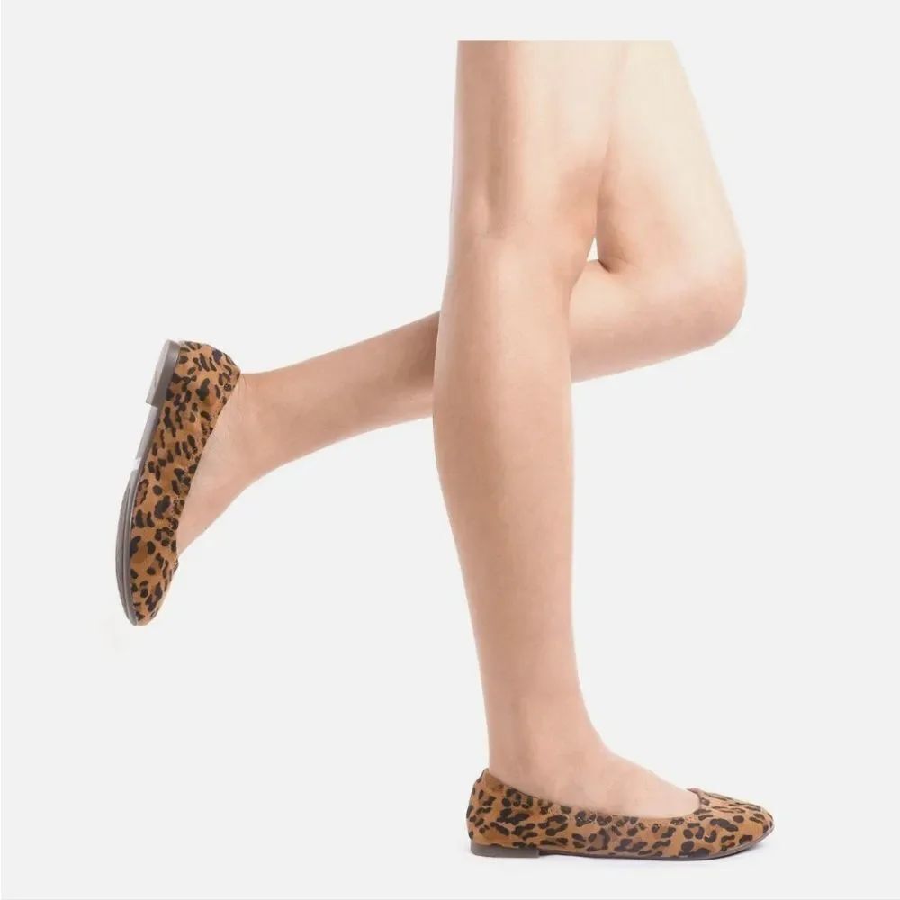 TIME&TRU  LEOPARD ROUND TOE SLIP-ON WOMEN"S SUEDE  BALLET FLATS G1